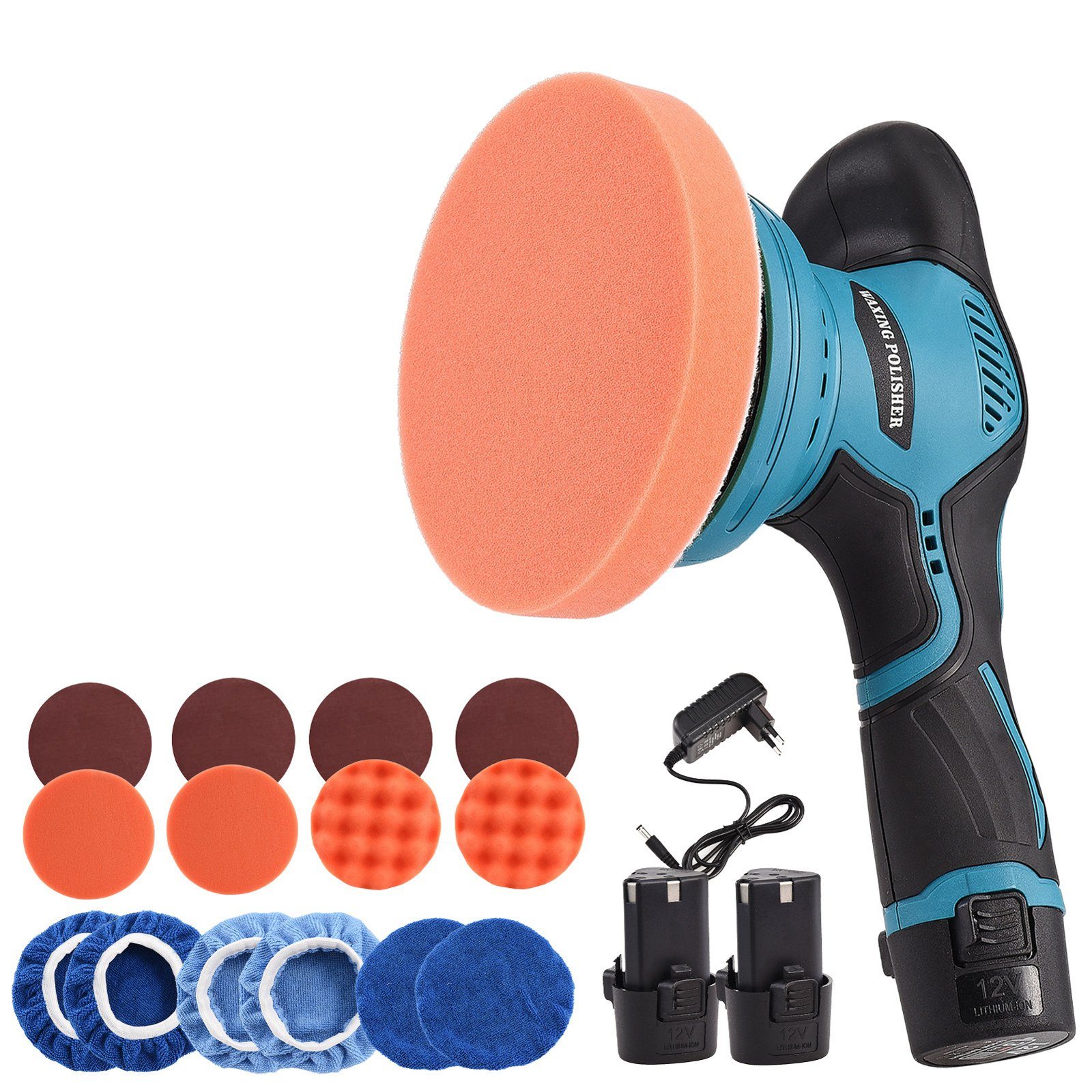 SEEZSSA Poliermaschine 12V Schnurloser, Handschleifer mit einstellbarer Geschwindigkeit, Autopoliermaschine zum Schleifen und Polieren von Autos