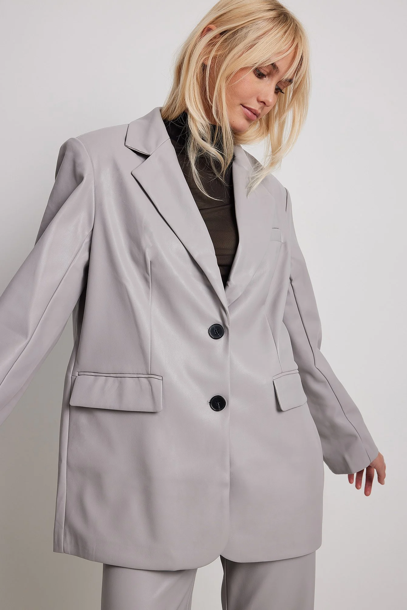 Maxi übergroßer PU-Blazer