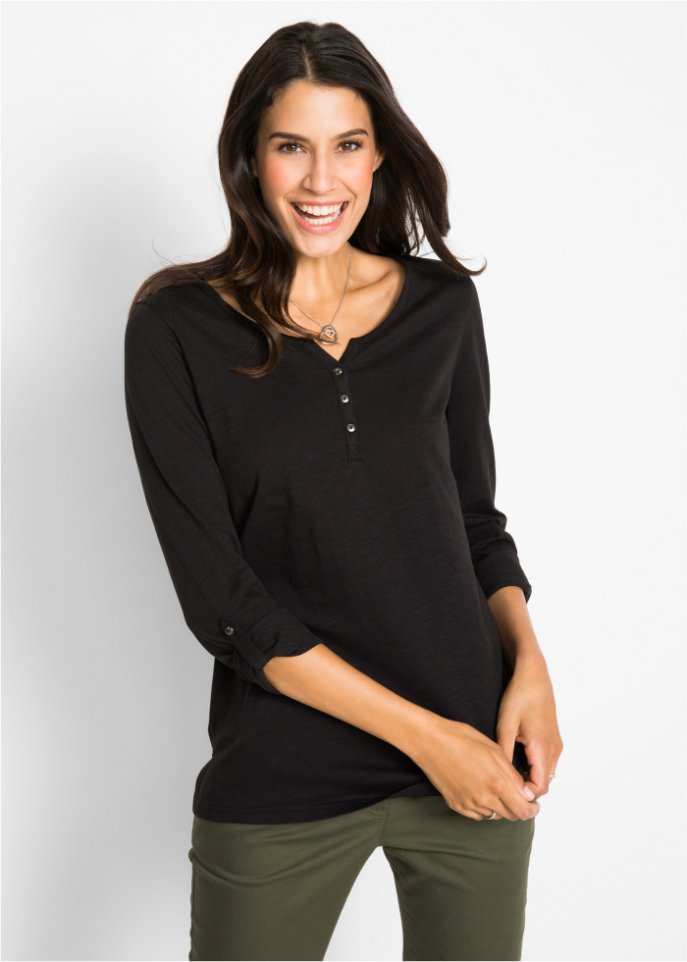 Leichtes Baumwoll Langarm-Shirt mit Knopfleiste