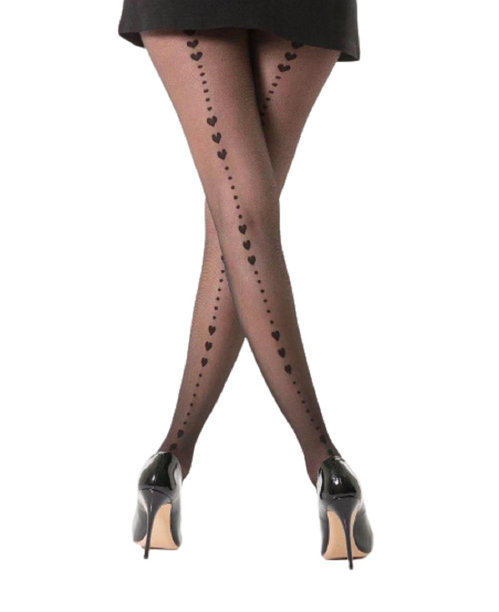 cofi1453 Feinstrumpfhose Strumpfhose Herz länglich Muster Optik Damen Socken Strumpf für Frauen 40 Den N1559