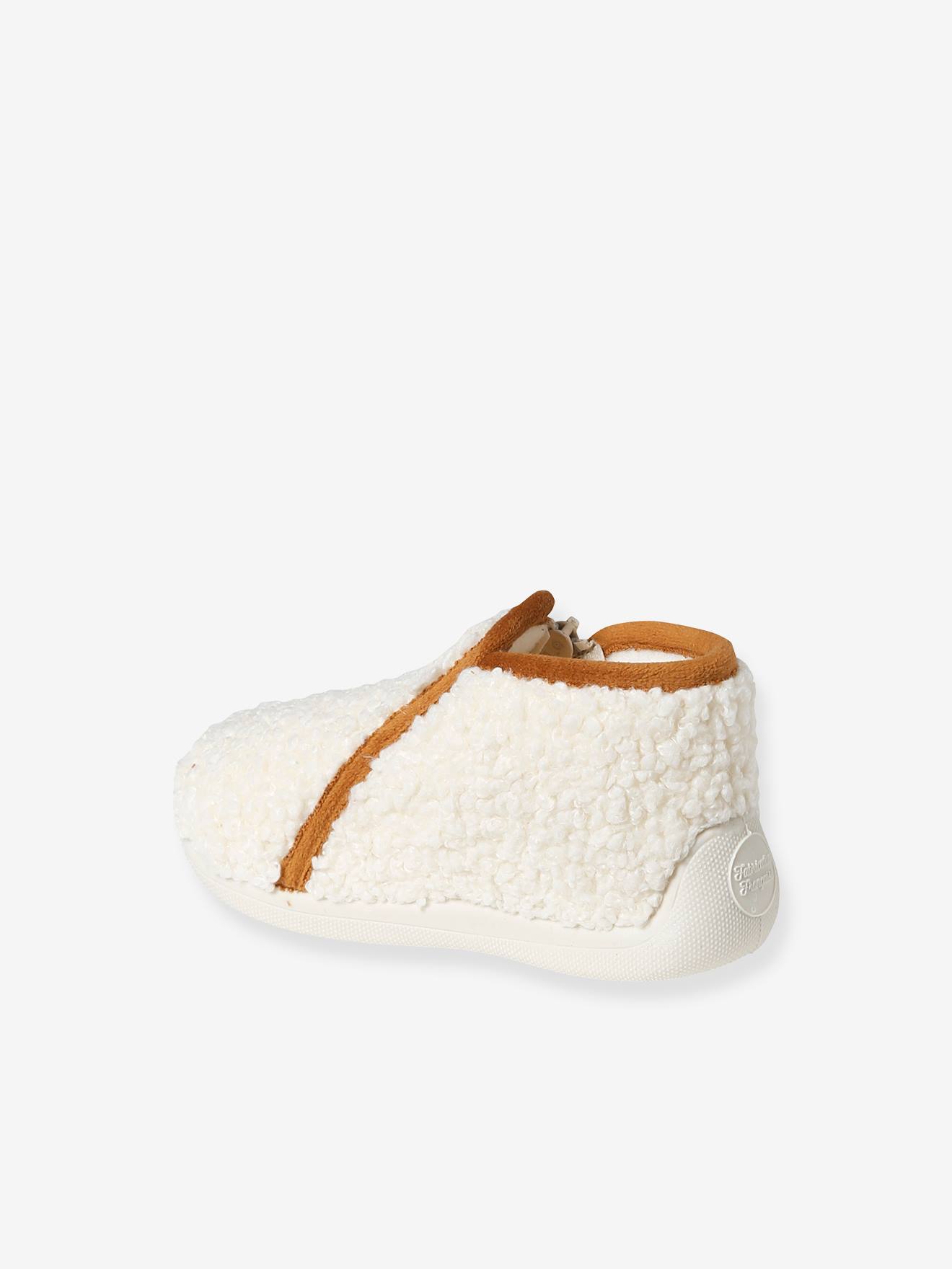 Chaussons bébé textile moutonné fabriqués en France écru