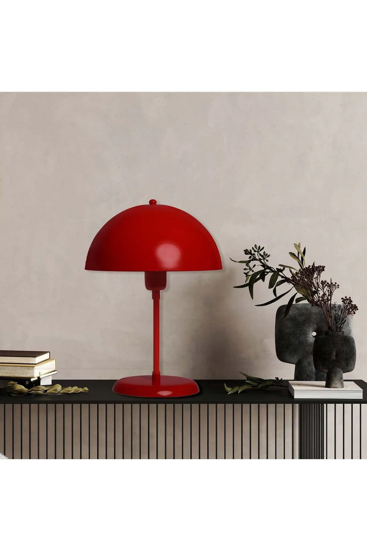 Bamyum  Lipeo Kleine Tischlampe 30cm, Pilzlampe Metall, Rote Lampe