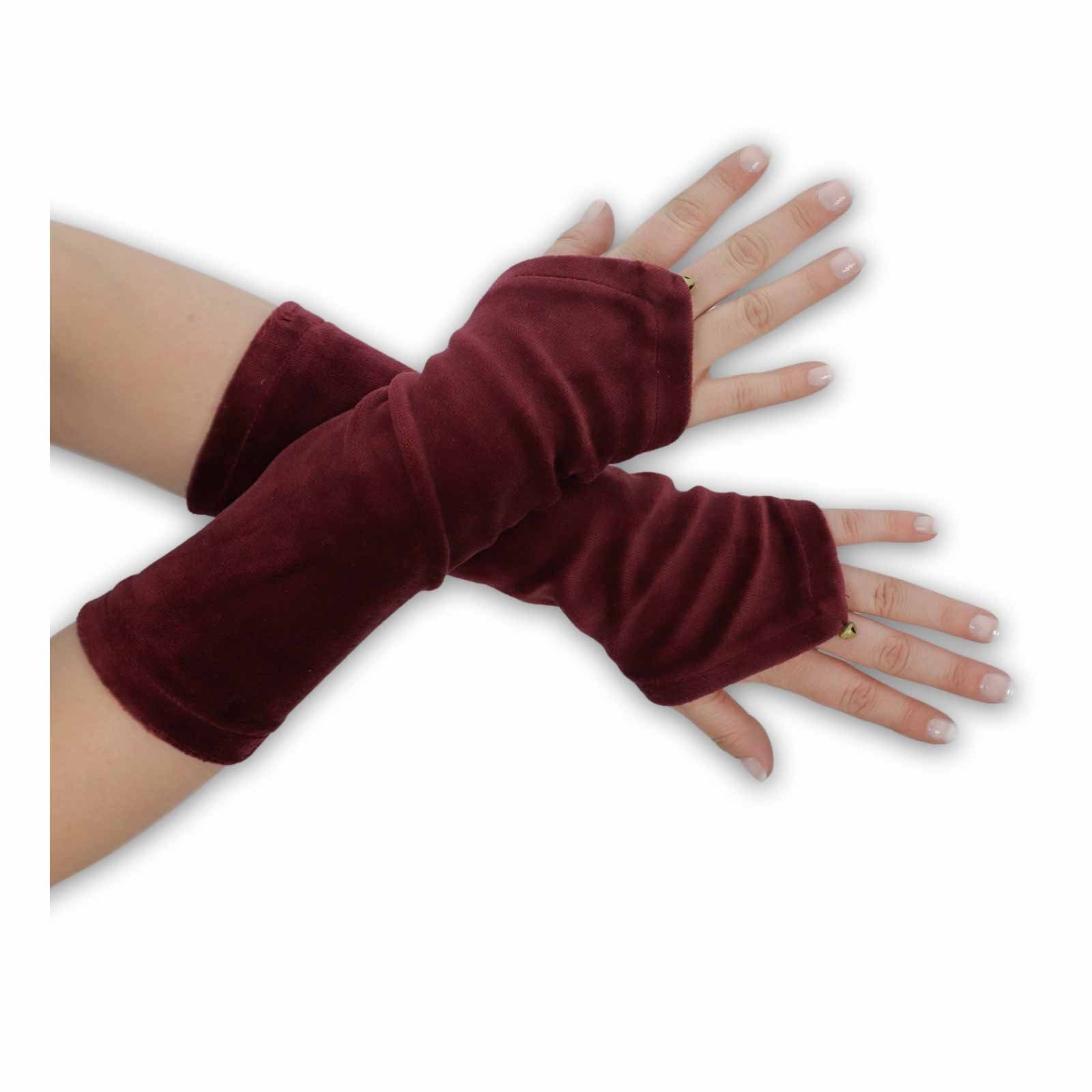 KUNST UND MAGIE Armstulpen Damen Samt Armstulpen Stulpen Handwärmer Handschuhe + Glöckchen Boho