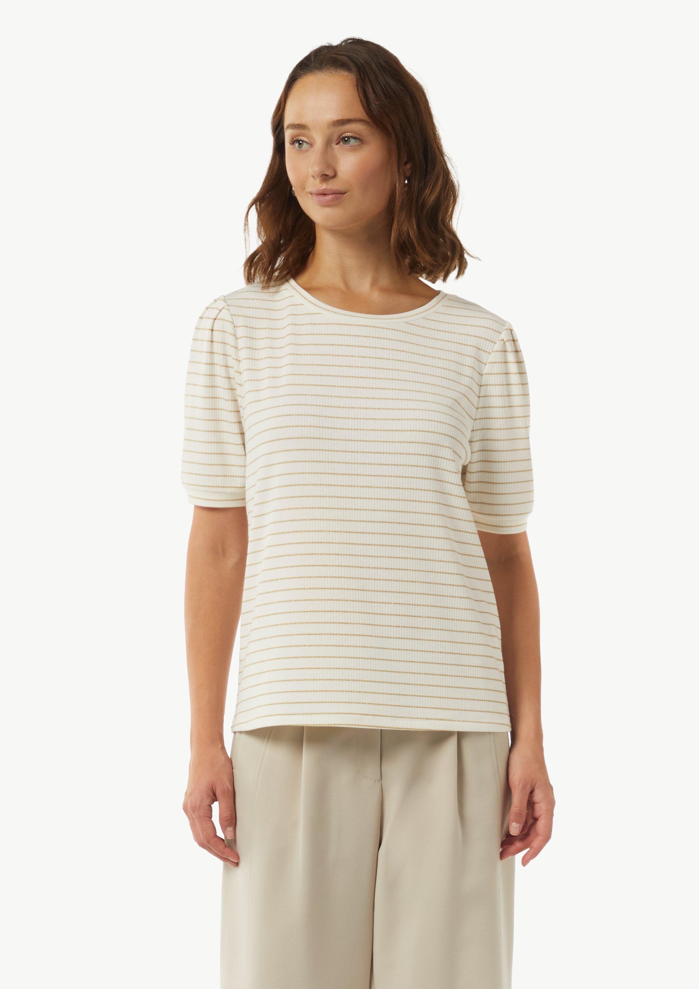 T-Shirt mit gestrickten Streifen aus Lurex - weiß
