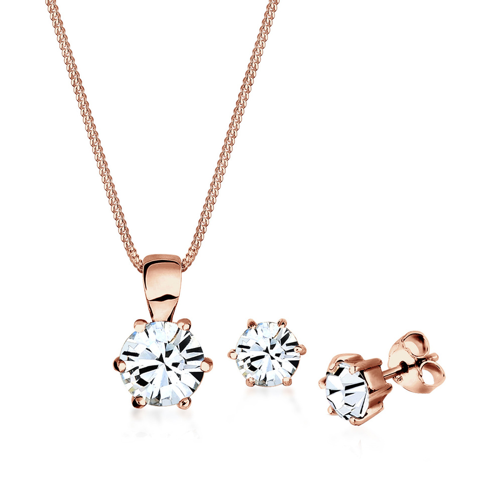 Elli Elli Ensemble de Bijoux Femmes Classique Solitaire Pendentif Set Clous d'oreilles Bijoux