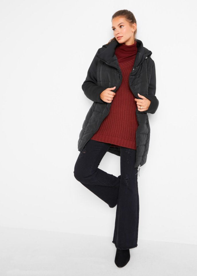 Jacke mit breitem Kragen und Kapuze