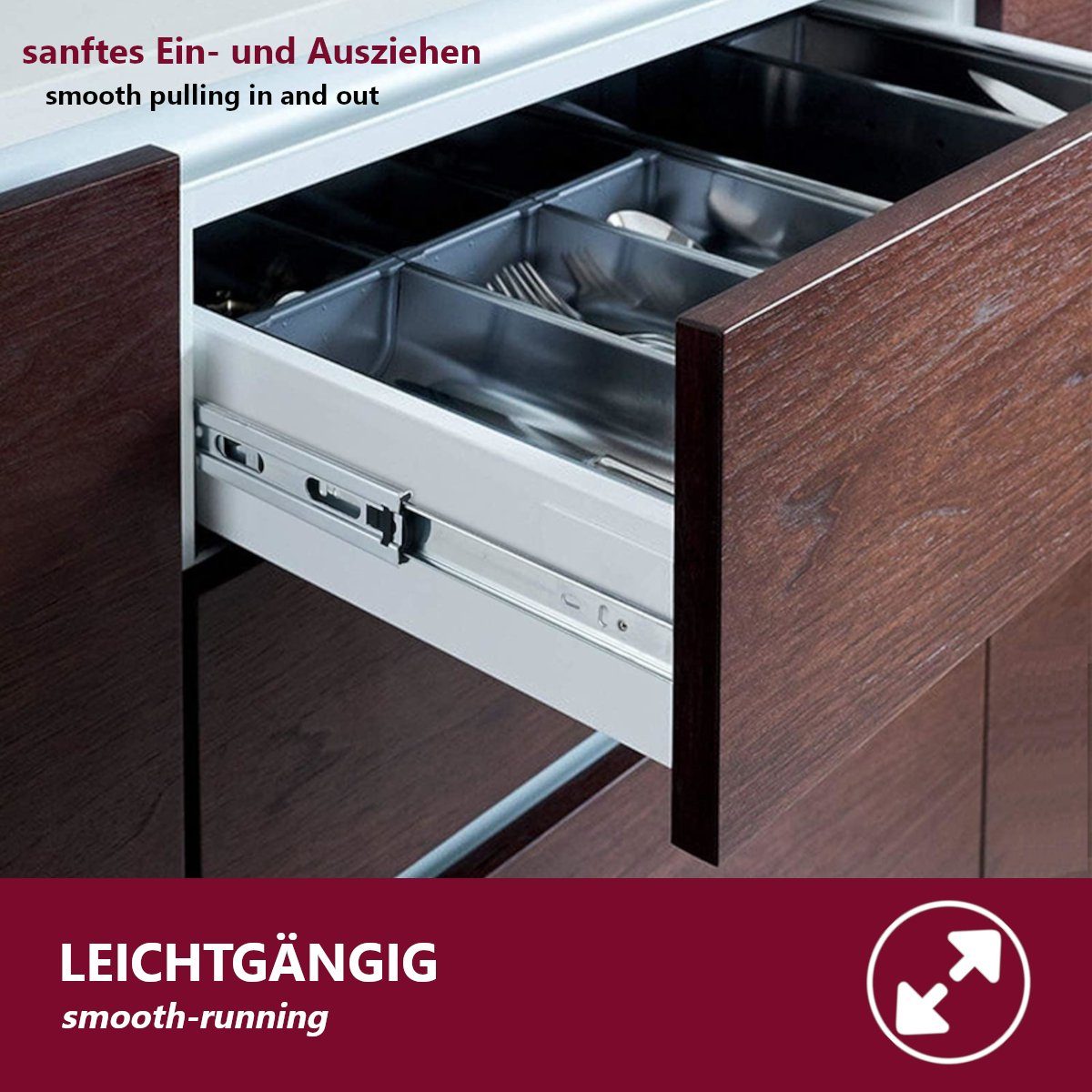 HOOZ Auszug Schubladenführung Vollauszug 30 - 60 cm (2er Set, 2 St., 1 Paar), 2er Set