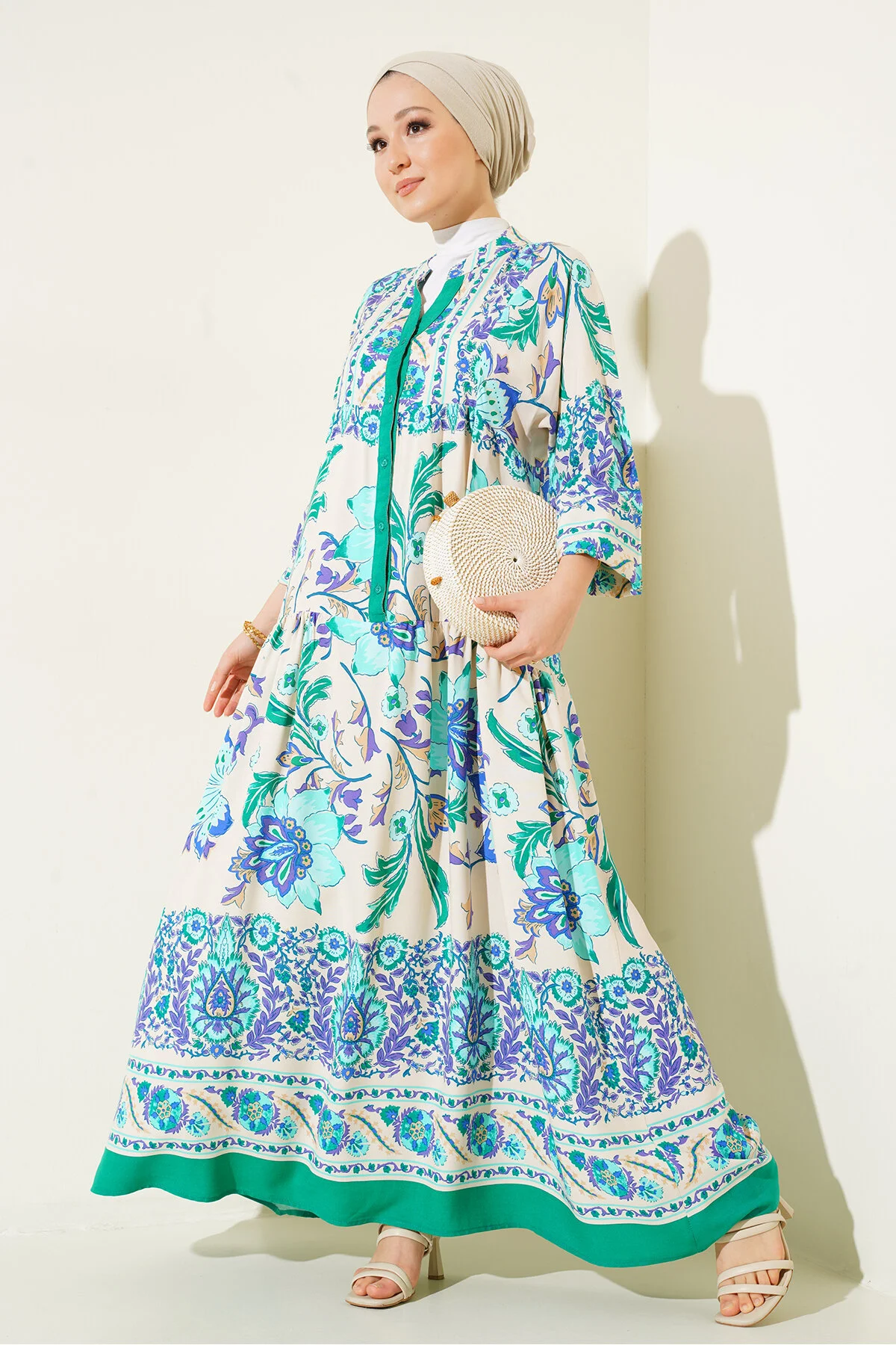 Bigdart  2423 Authentisches gemustertes Kleid – Grün