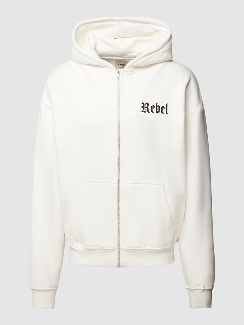 Sweatjacke mit Label-Print Modell 'Juan' in weiß