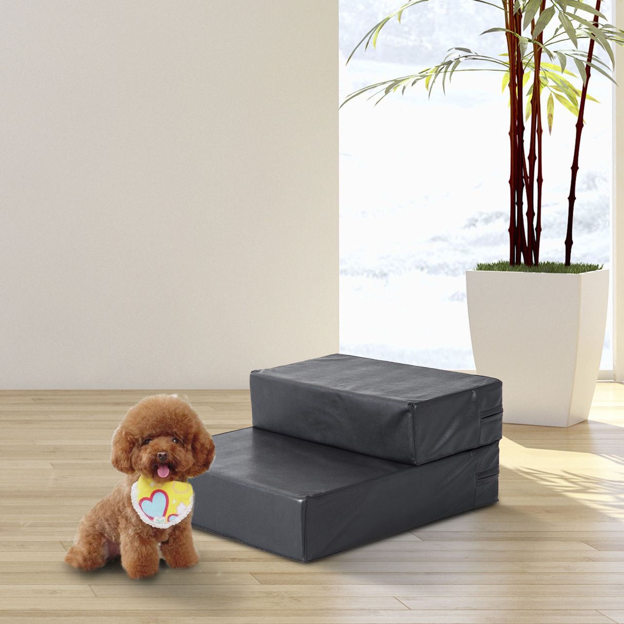 PawHut Tiertreppe Tierunterlage Klappbar Hundetreppe Treppe Unterlage für Katzen und Hunde Schwarz L45 x B39 x H20 cm