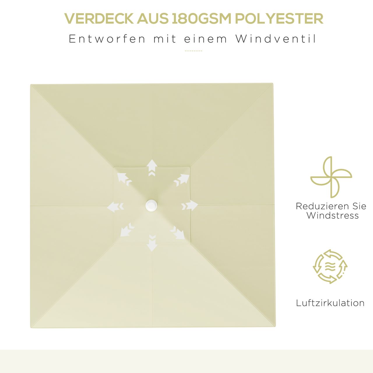 Outsunny 2,5 x 2,5 m Höhenverstellbarer Sonnenschirm mit 8 Streben für Garten