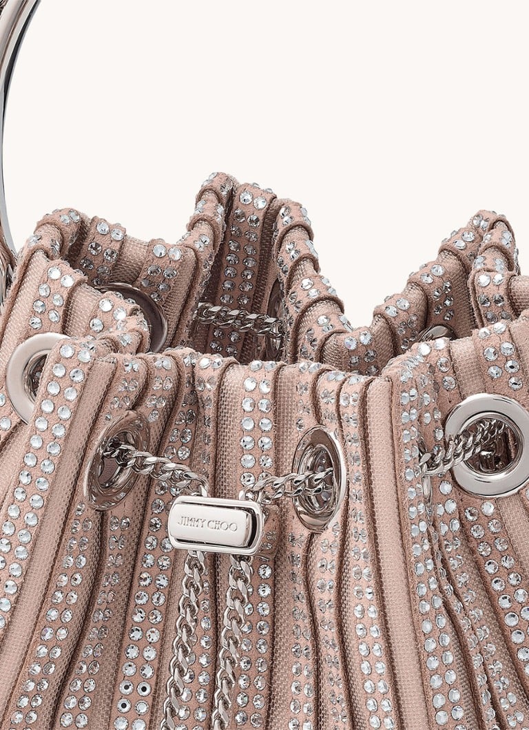 Bolsa Jimmy Choo Bon Bon com detalhes em camurça de cabra e cristais.