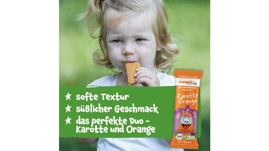 pumpkin organics Bio Haferriegel mit Karotte & Orange 20 g