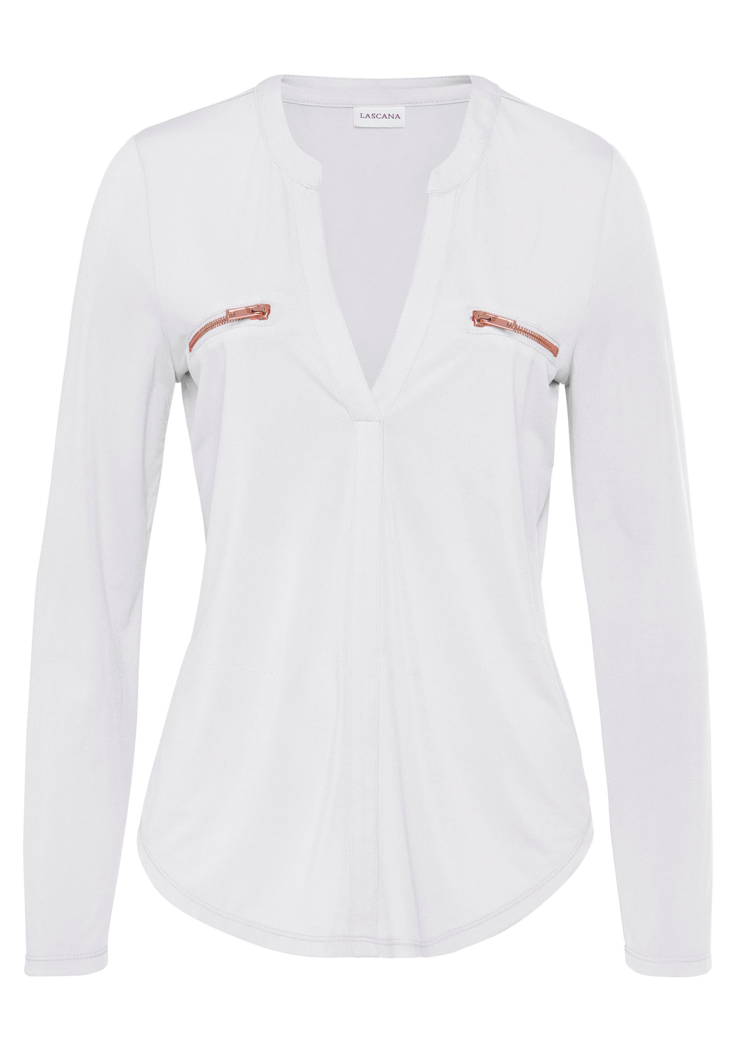 LASCANA Langarmshirt mit Reißverschlussdetails