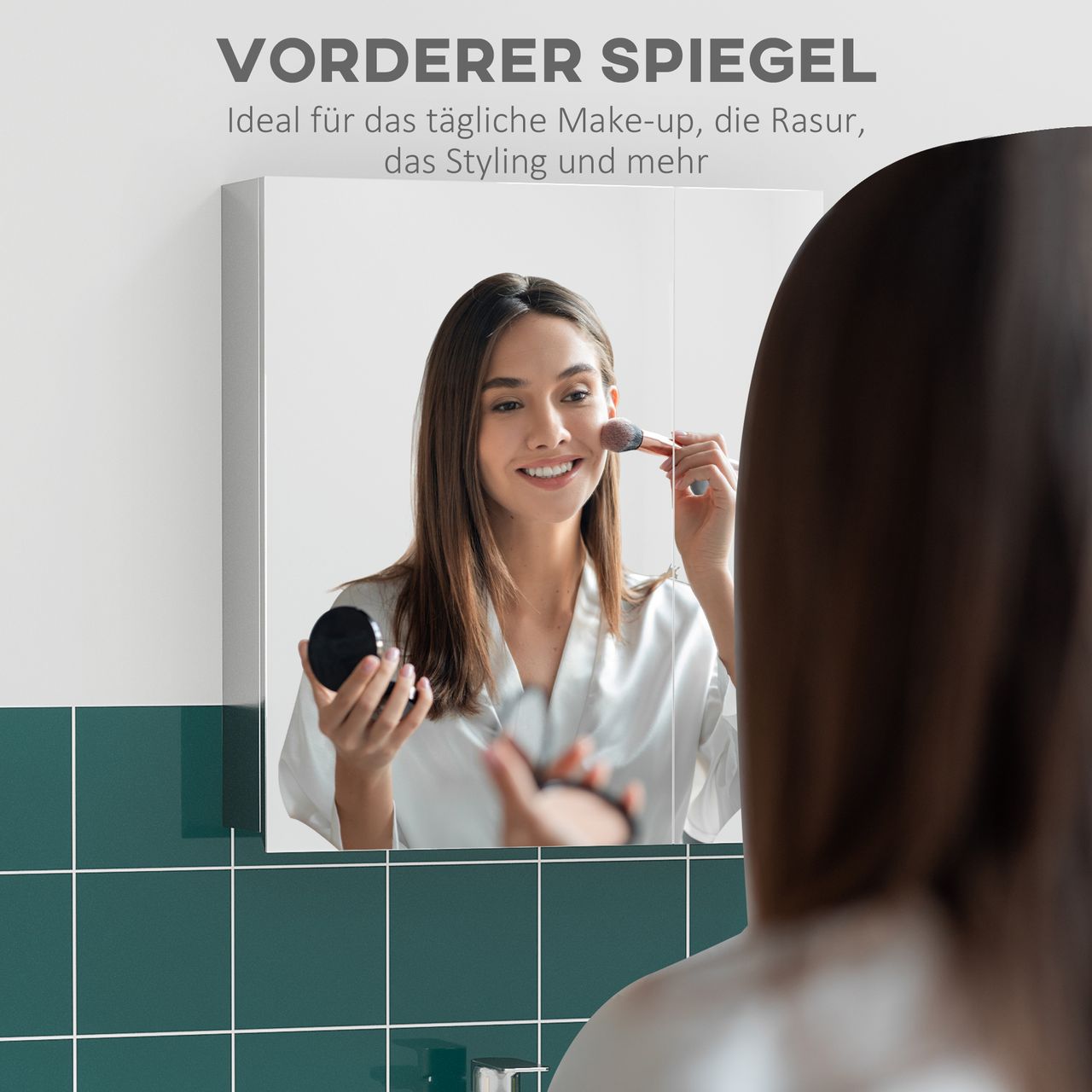 kleankin Spiegelschrank, Badspiegelschrank mit 3 Innenböden, Doppeltür, Silber