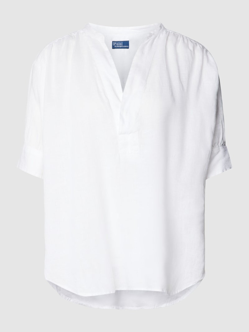 Blusenshirt aus Leinen mit Tunikakragen Modell 'RAYAN' in weiss