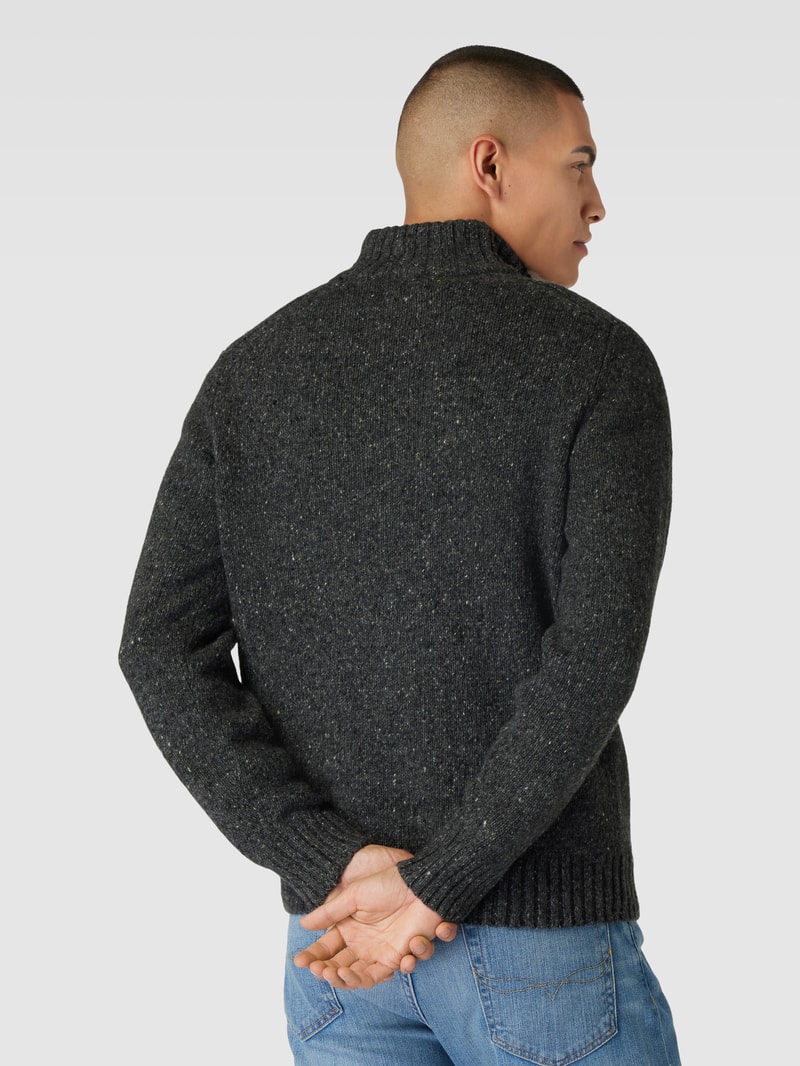 Strickpullover mit kurzem Reißverschluss in dunkelgrau