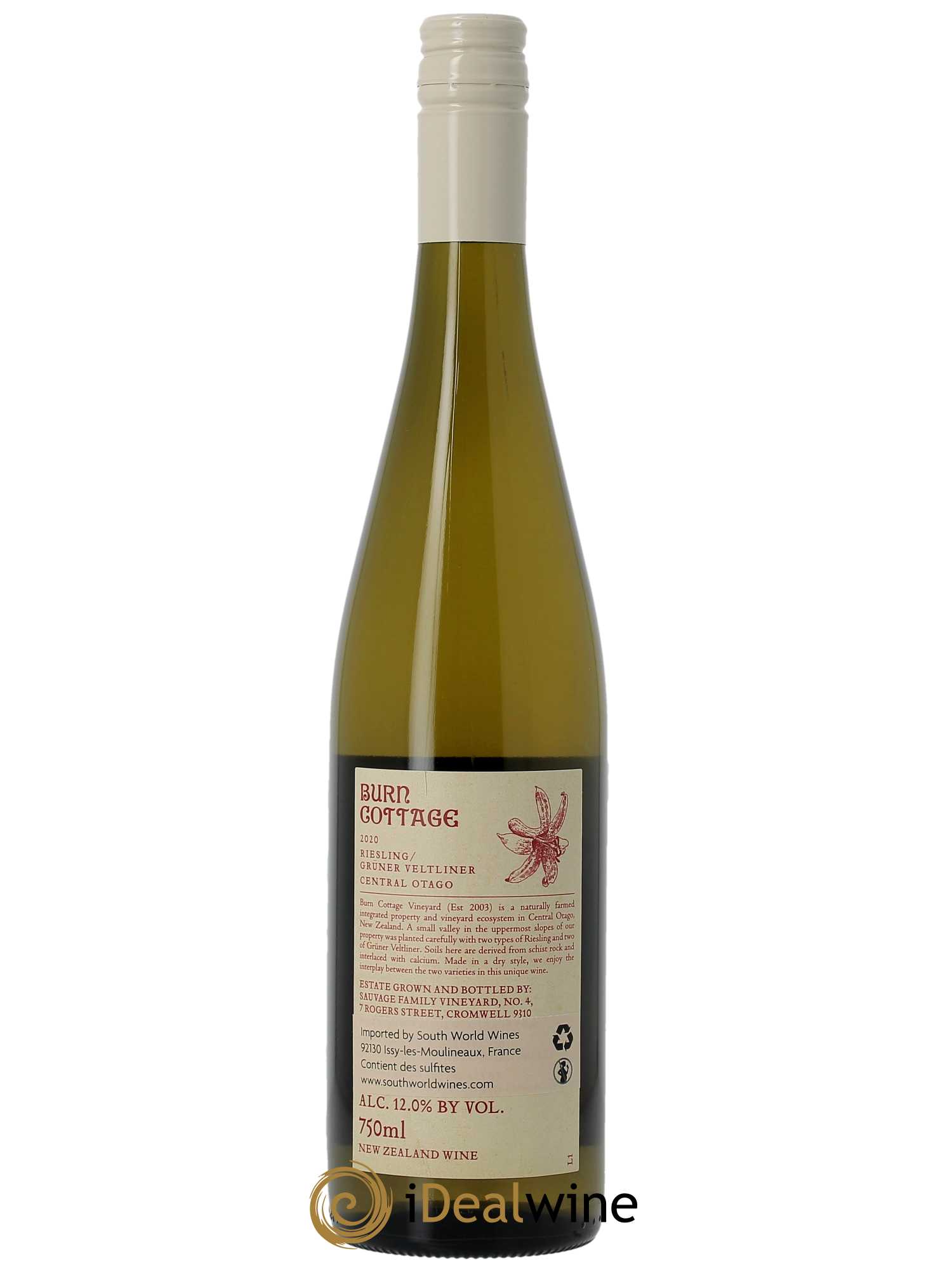 Central Otago Burn Cottage Vineyard Riesling Gruner Veltliner  2020 - Lot de 1 Bouteille