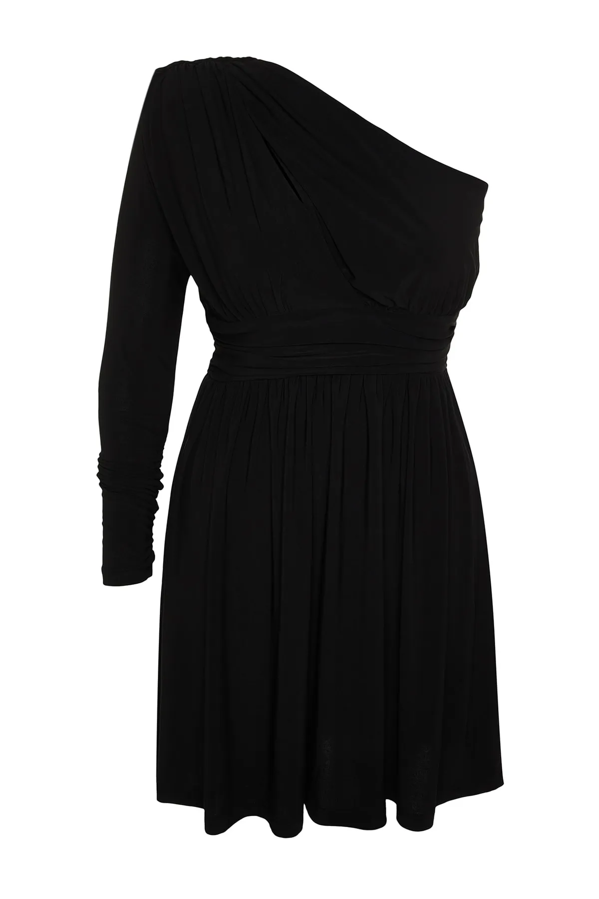 Trendyol Curve  Schwarzes, einärmliges langes Strickkleid mit Taillenöffnung TBBSS23AH00258