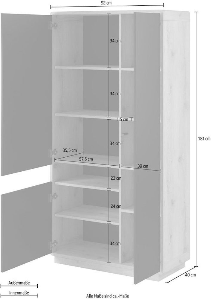 Helvetia Stauraumschrank Aston 92cm Taurus Eiche schwarz 3-türig