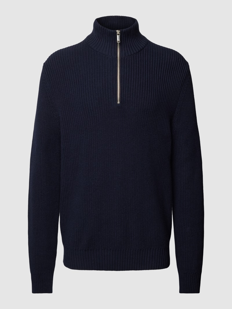 Strickpullover mit Stehkragen in marineblau