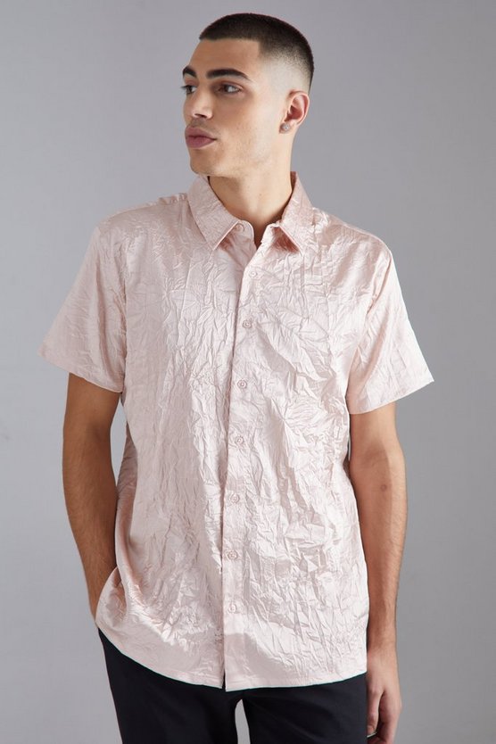 Kurzärmliges Satin-Hemd in Knitteroptik