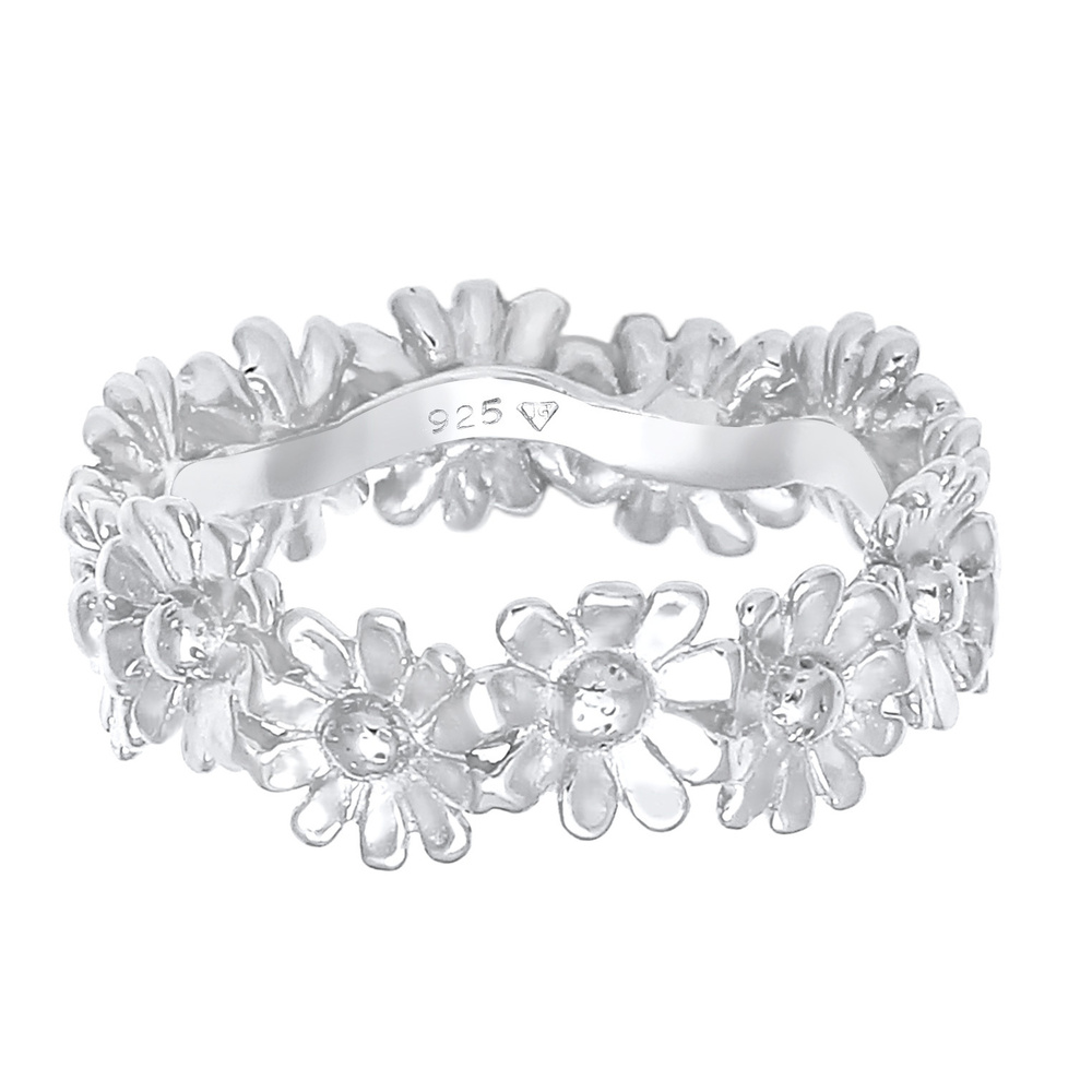 Elli Elli Bague Femmes Bande Fleur Boho Look Tendance en Argent Sterling 925 Bague