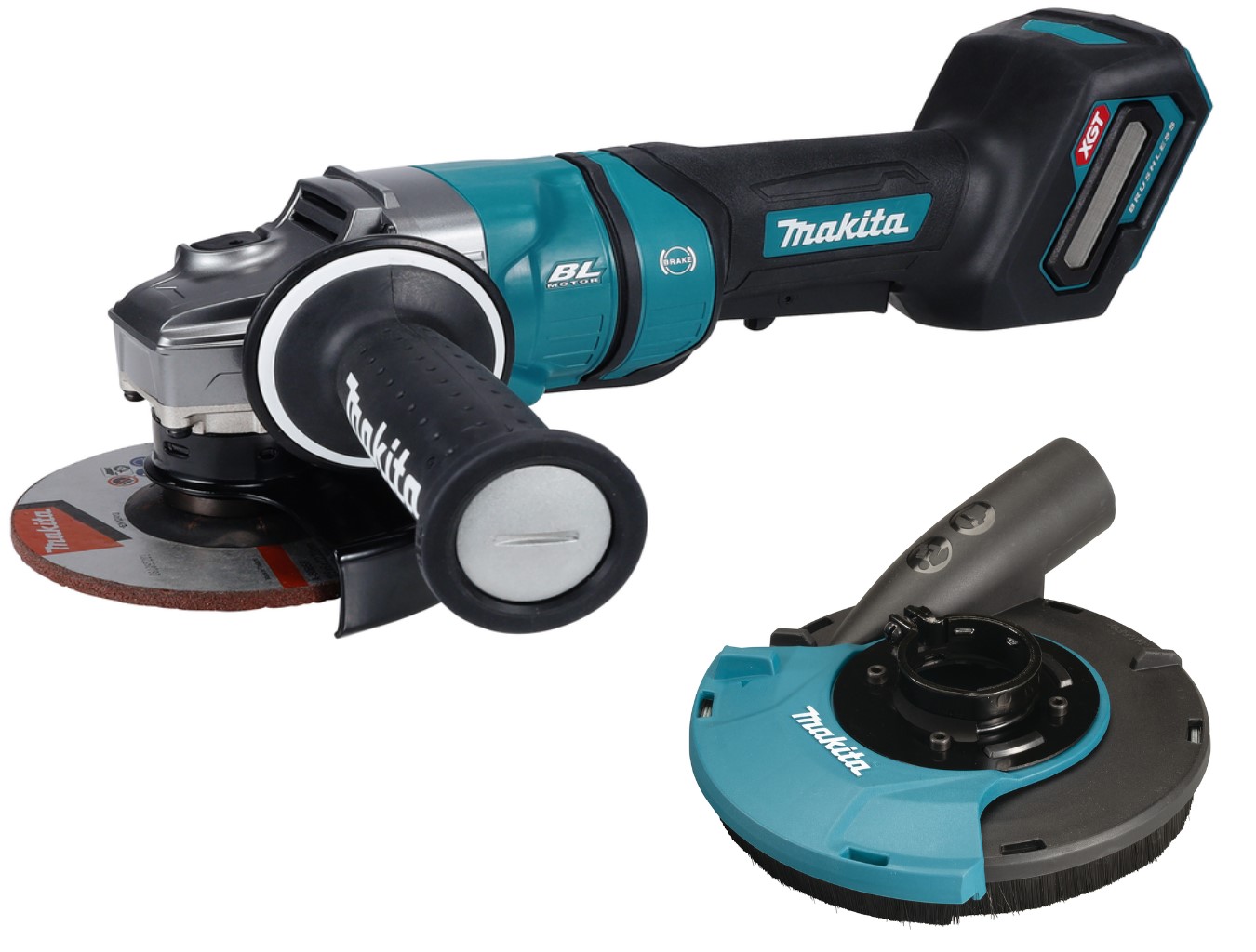 Polizor unghiular Makita GA050GZKap 125 mm 40 V fără baterii și încărcător + hotă de extracție a prafului cu disc oval 115-125 mm