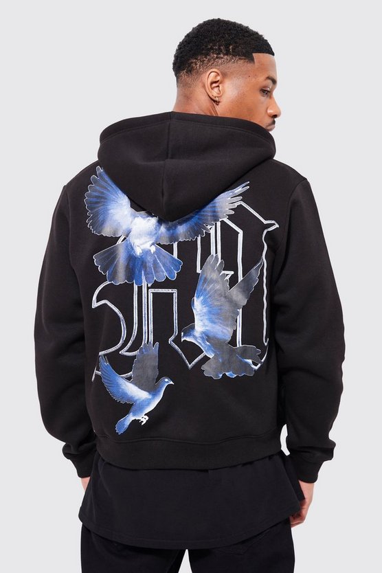 Kastiger Oversize Hoodie mit Reißverschluss und Print