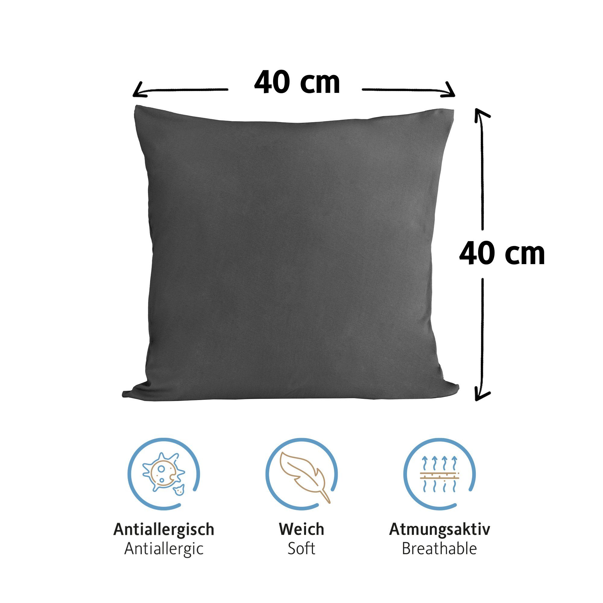 Kissenbezug 100% Baumwolle, 150 g/m², Komfortec (2 Stück), 40 x 40 cm, Kissenhülle, Superweicher Premium Jersey Kopfkissenbezug