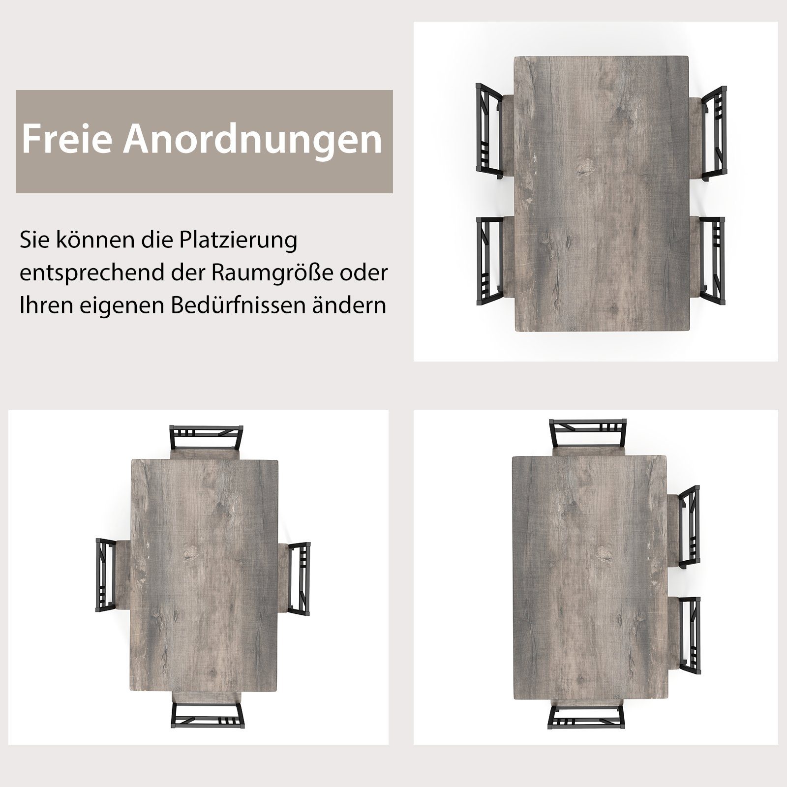 COSTWAY Essgruppe, 5 tlg.Esstisch mit 4 Stühlen, für 4 Personen, platzsparend