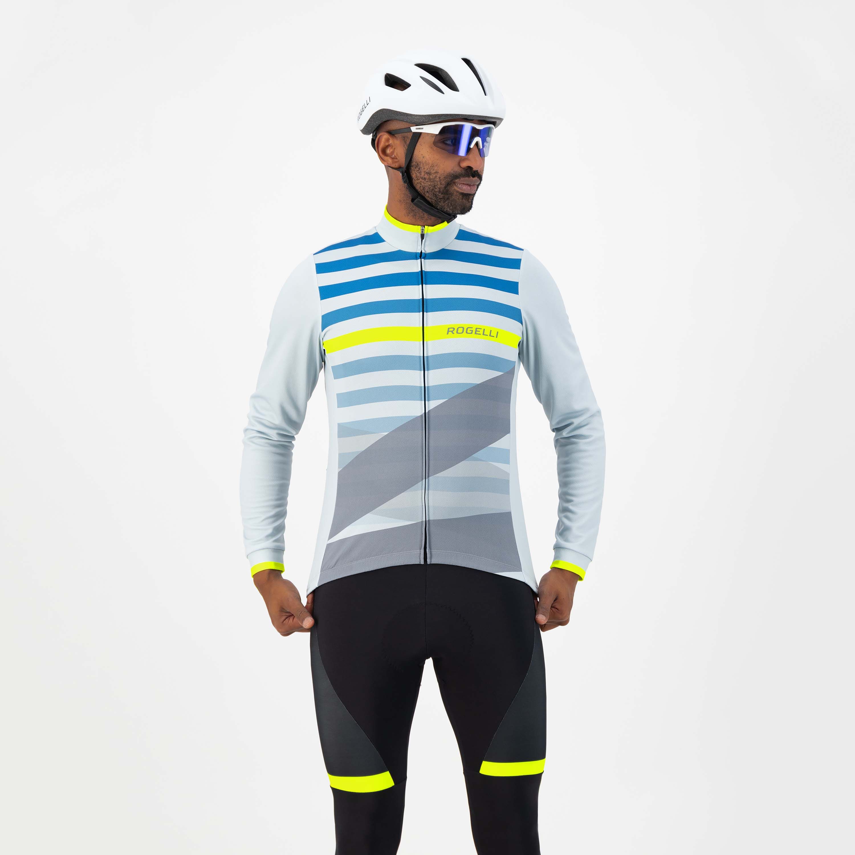 Rogelli Stripe Grau/Grün Herren Radtrikot Langarm