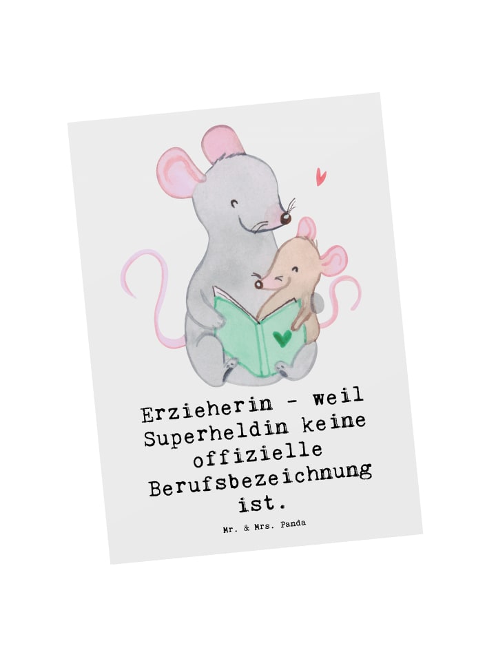Mr. & Mrs. Panda Postkarte Erzieherin Superheldin mit Spruch in Weiß günstig kaufen onesize