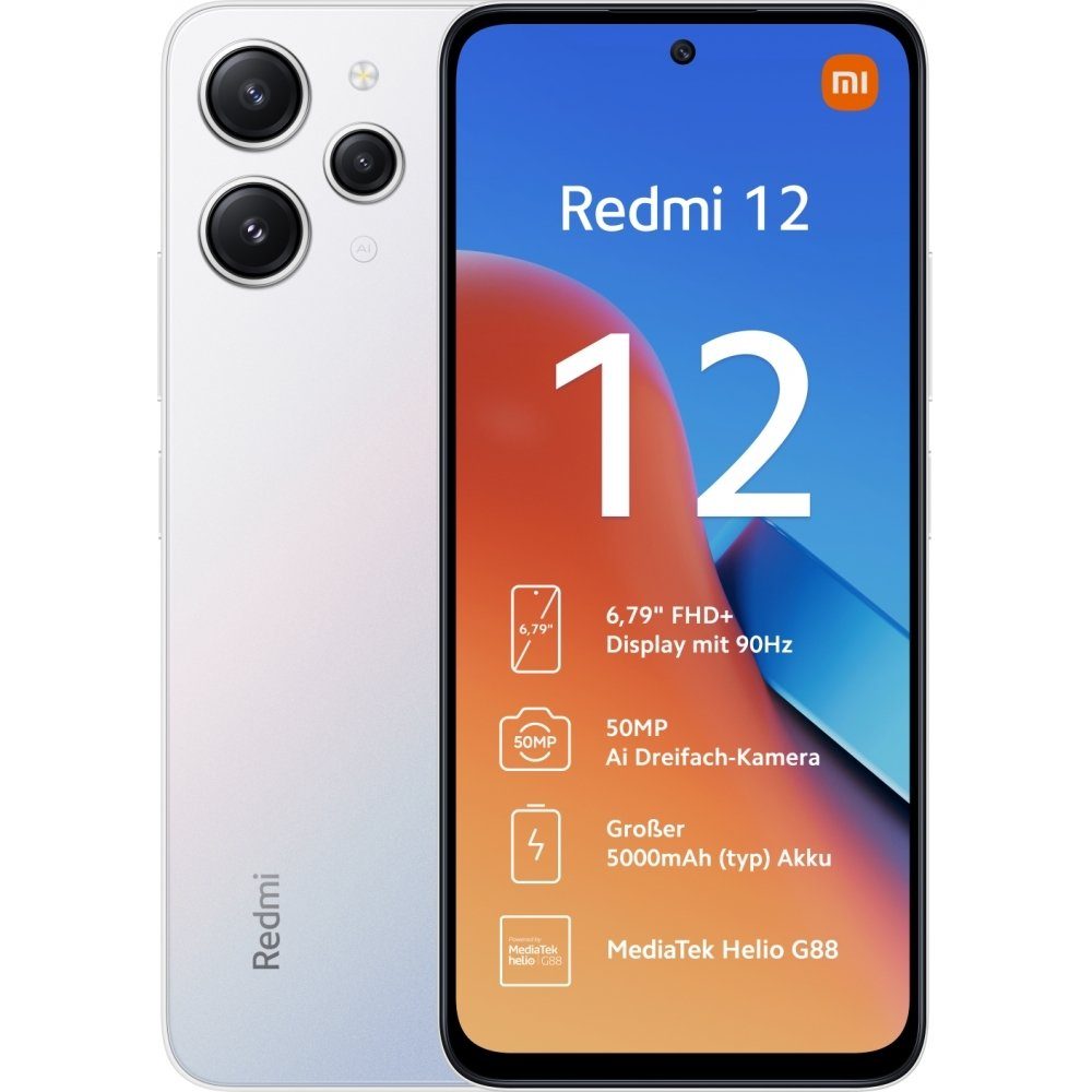 Xiaomi Redmi 12 256 GB / 8 GB - Smartphone - polar silver Smartphone (6,8 Zoll, 256 GB Speicherplatz)