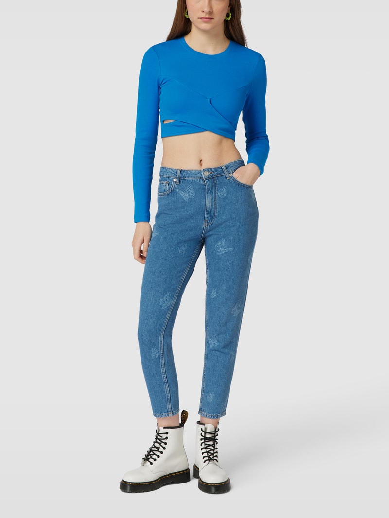 Mom Fit Jeans mit Allover-Muster in hellblau
