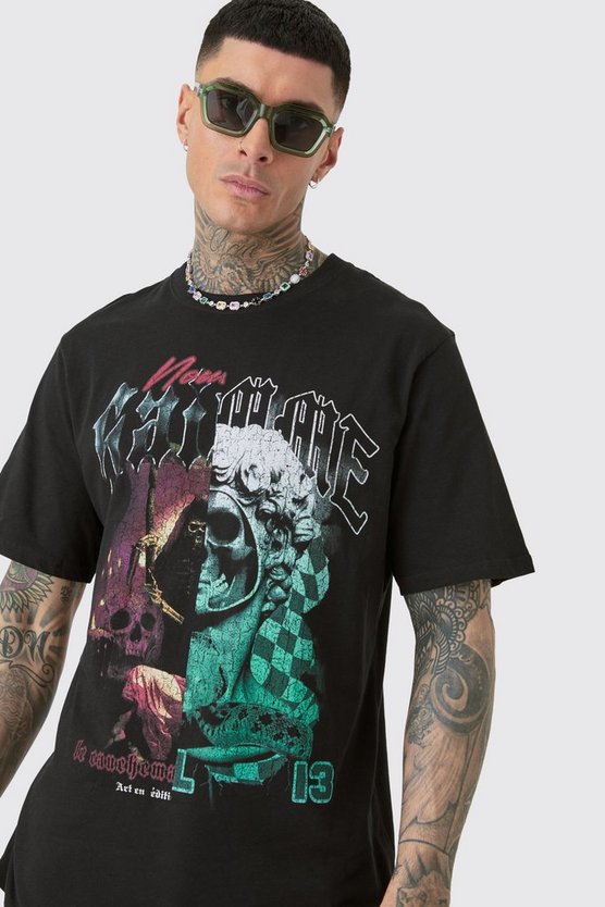 Tall gespleißtes T-Shirt in Schwarz