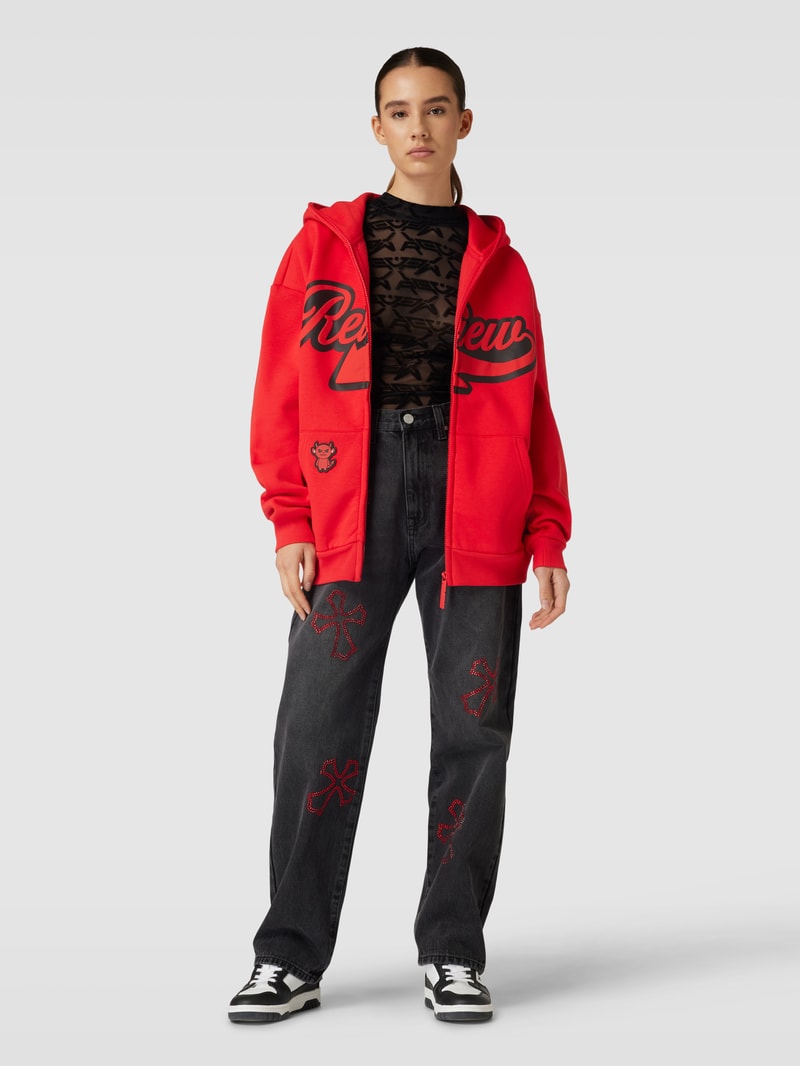 Sweatjacke mit Label-Statement-Print in rot