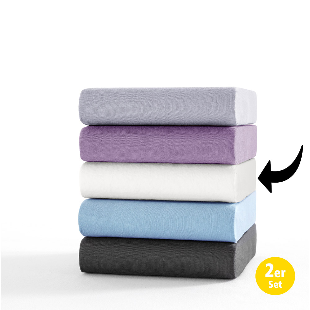 Dreamtex Jersey Spannbetttuch, Poly/Cotton, 180-200x200 cm, Offwhite, 2er Set