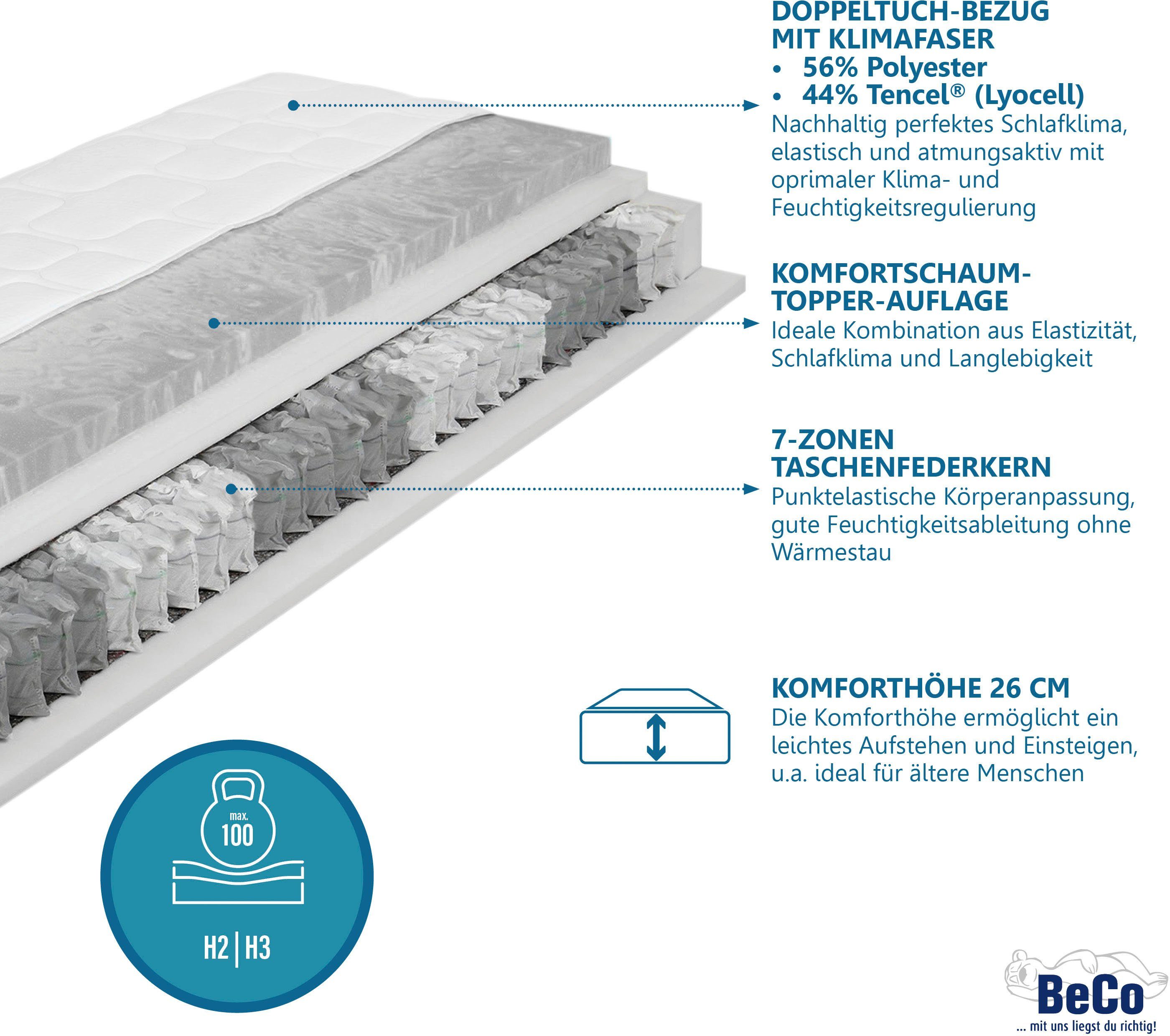 Taschenfederkernmatratze Royal Komfort KS, Beco, 26 cm hoch, komfortable Matratze in 90x200, 140x200 cm und weiteren Größen