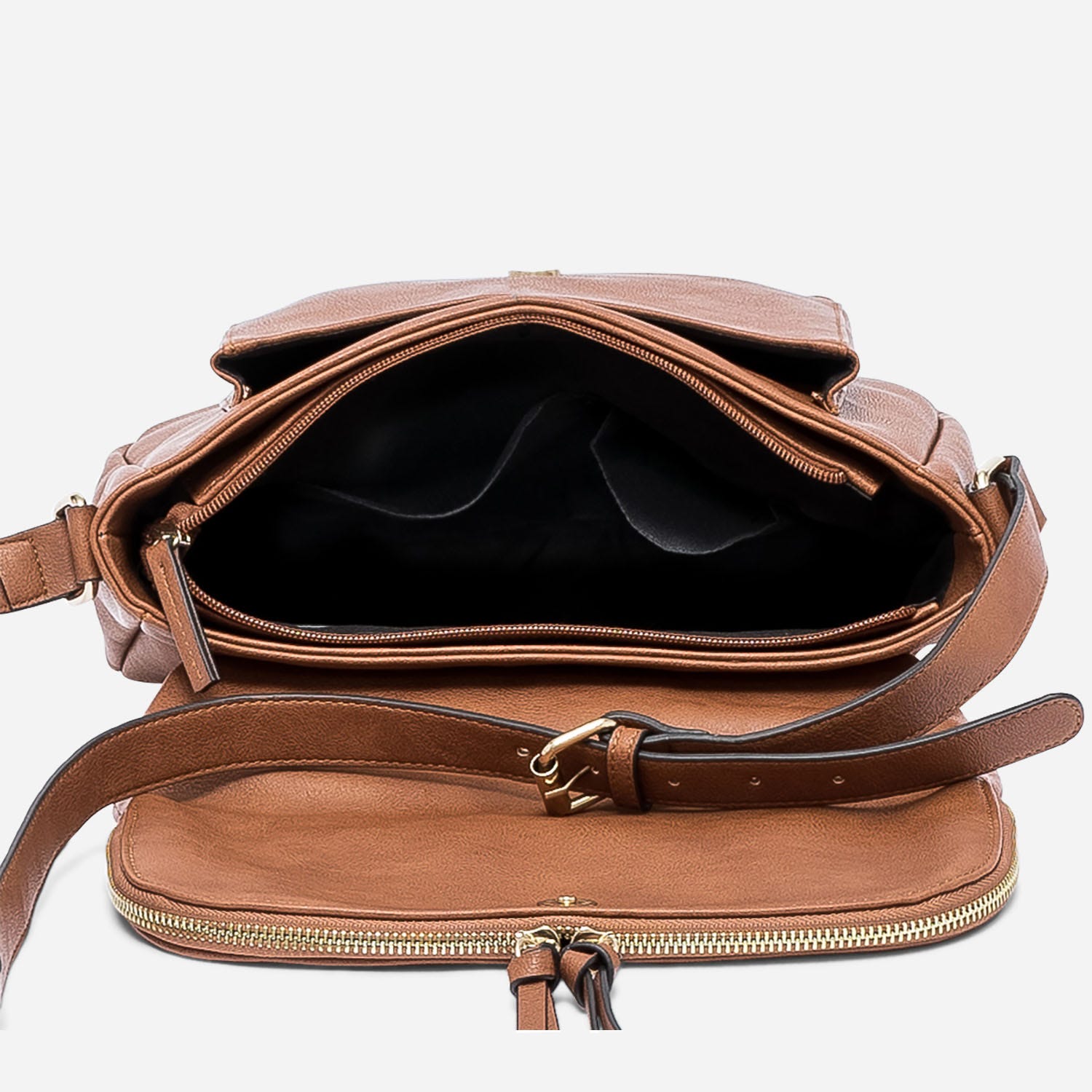Sac besace camel avec rabat zippé