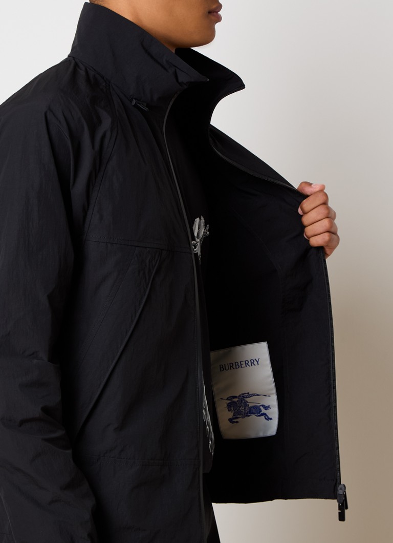 Burberry jacket with stowable hood and logo embroidery