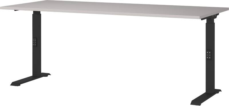 GERMANIA Sitz-Stehschreibtisch Metall, Spanplatte Kaschmir Schwarz C-Fuß 1.800 x 800 x 910 mm