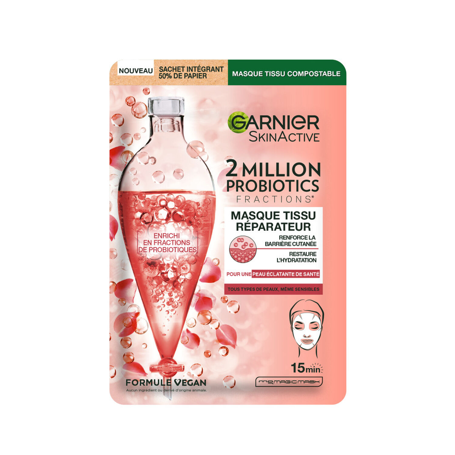 Garnier SkinActive Masque tissu soin visage réparateur 2 million probiotics