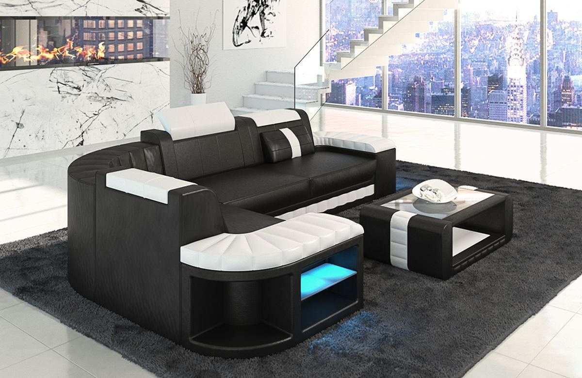 Sofa Dreams Ecksofa Ledercouch Ledersofa Bergamo L Form Leder Sofa, Couch, mit LED, wahlweise mit Bettfunktion als Schlafsofa, Designersofa