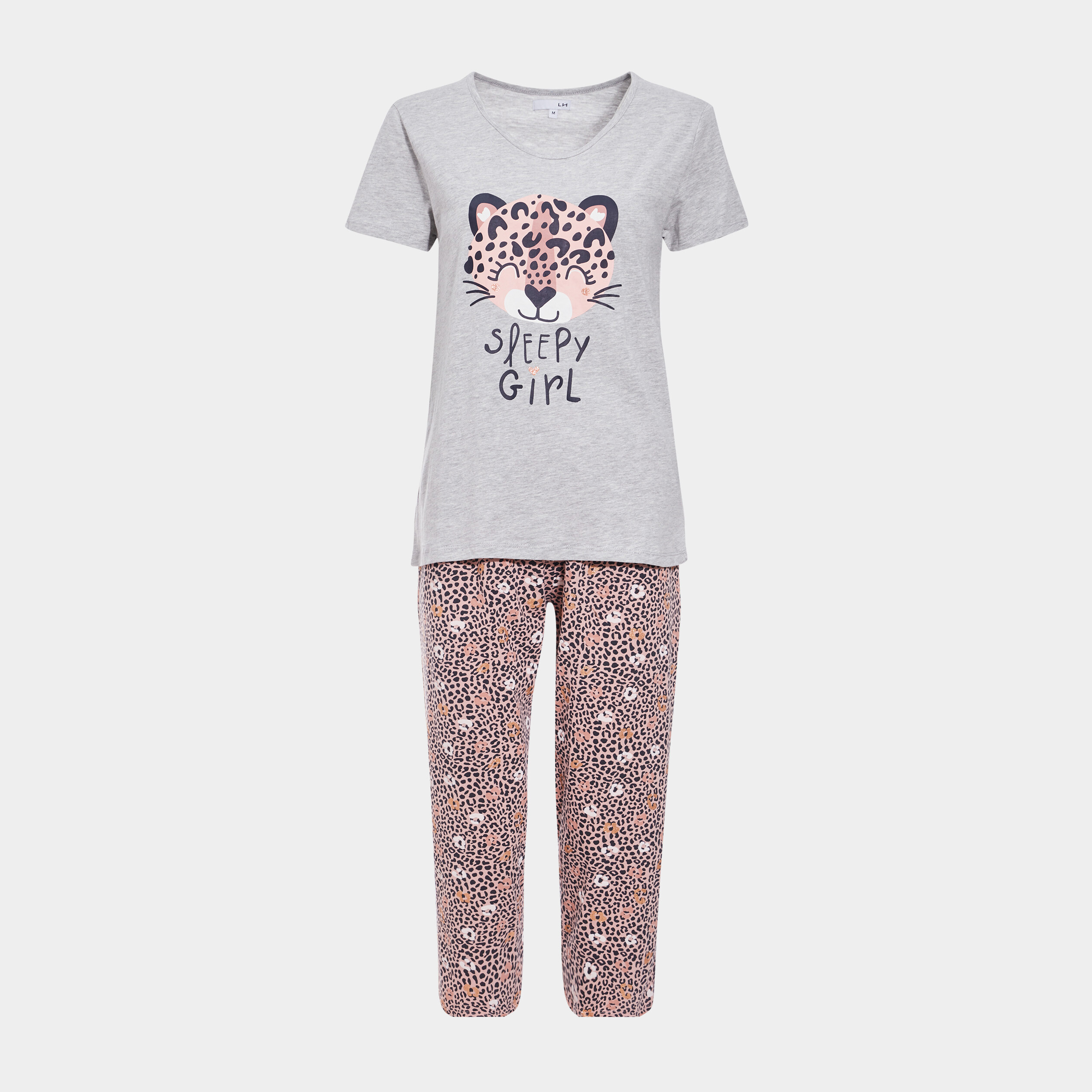 Ensemble pyjama mi long manches courtes gris clair femme | La Halle