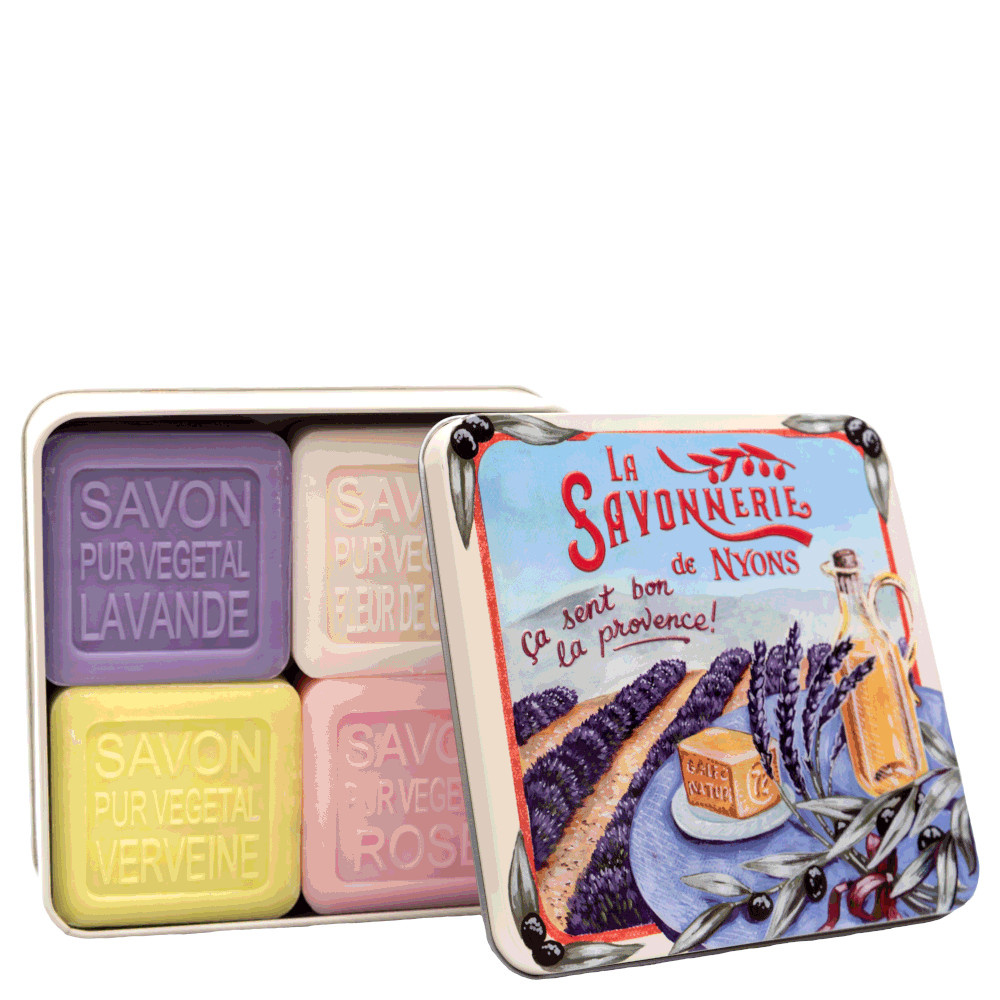 La savonnerie de nyons Coffret de 4 Savons (Lavande, Verveine,Fleur de Coton, Rose) Champ Savon