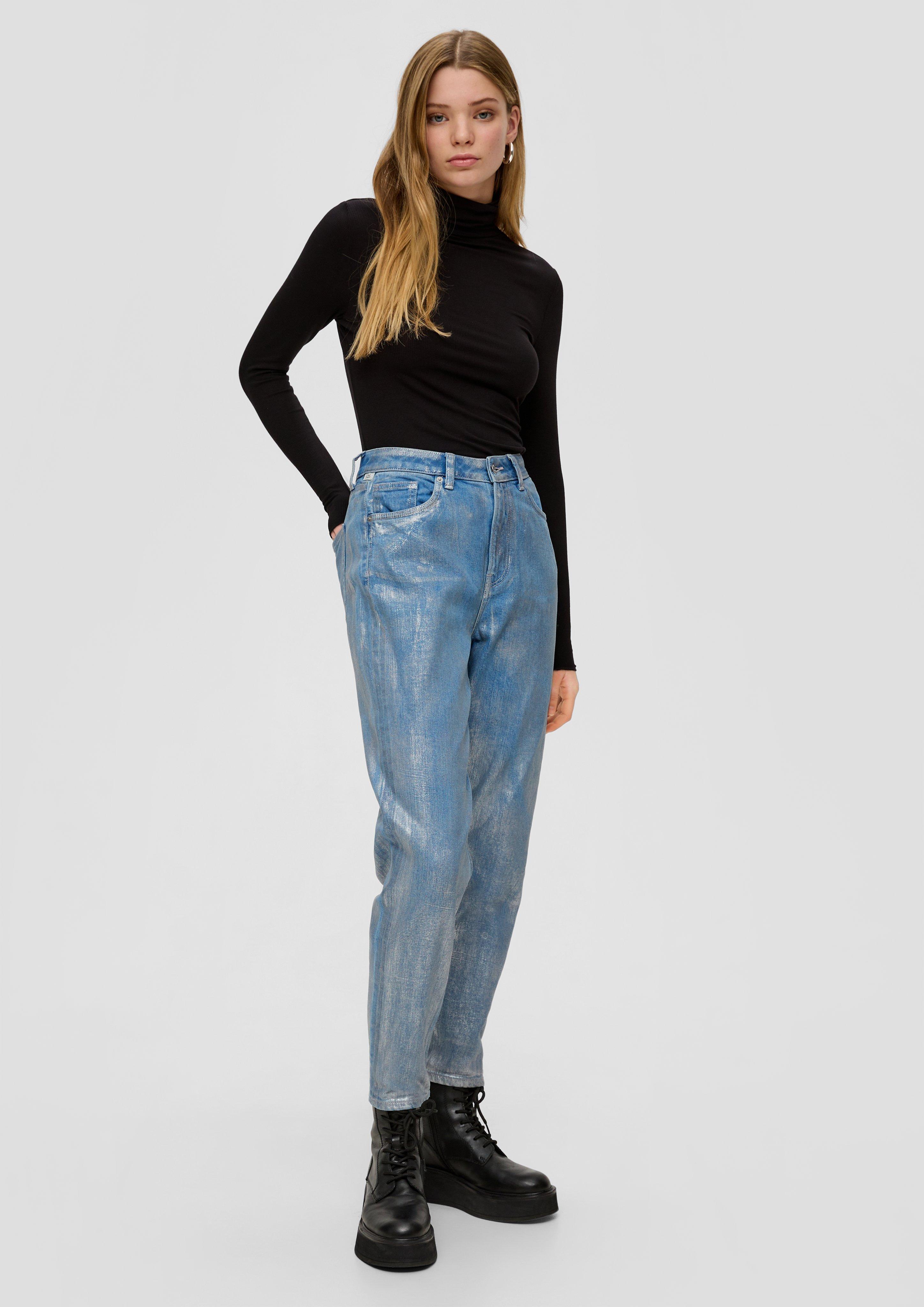 Ankle Jeans Mom / Relaxed Fit / High Rise / Tapered Leg / mit silberfarbenem Coating  2137970-93Z1