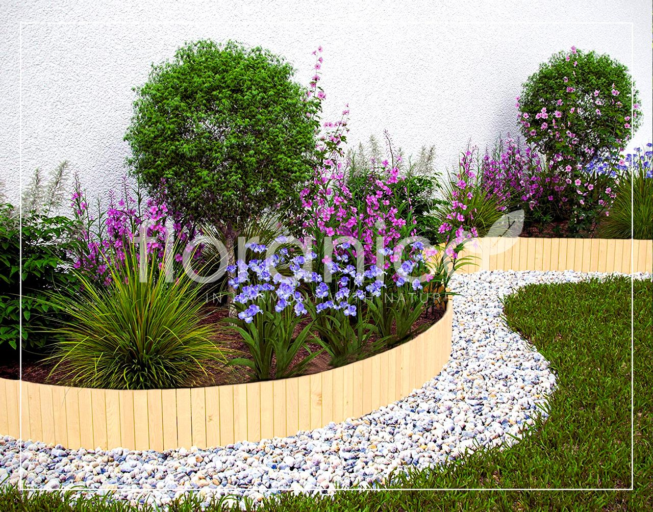 Pemicont Floranica Rollborder II Flexibler Holzzaun 203cm (kürzbar) Höhe: 30cm Unbehandelt Kiefernholz Beeteinfassung Rasenkante Beetumrandungen