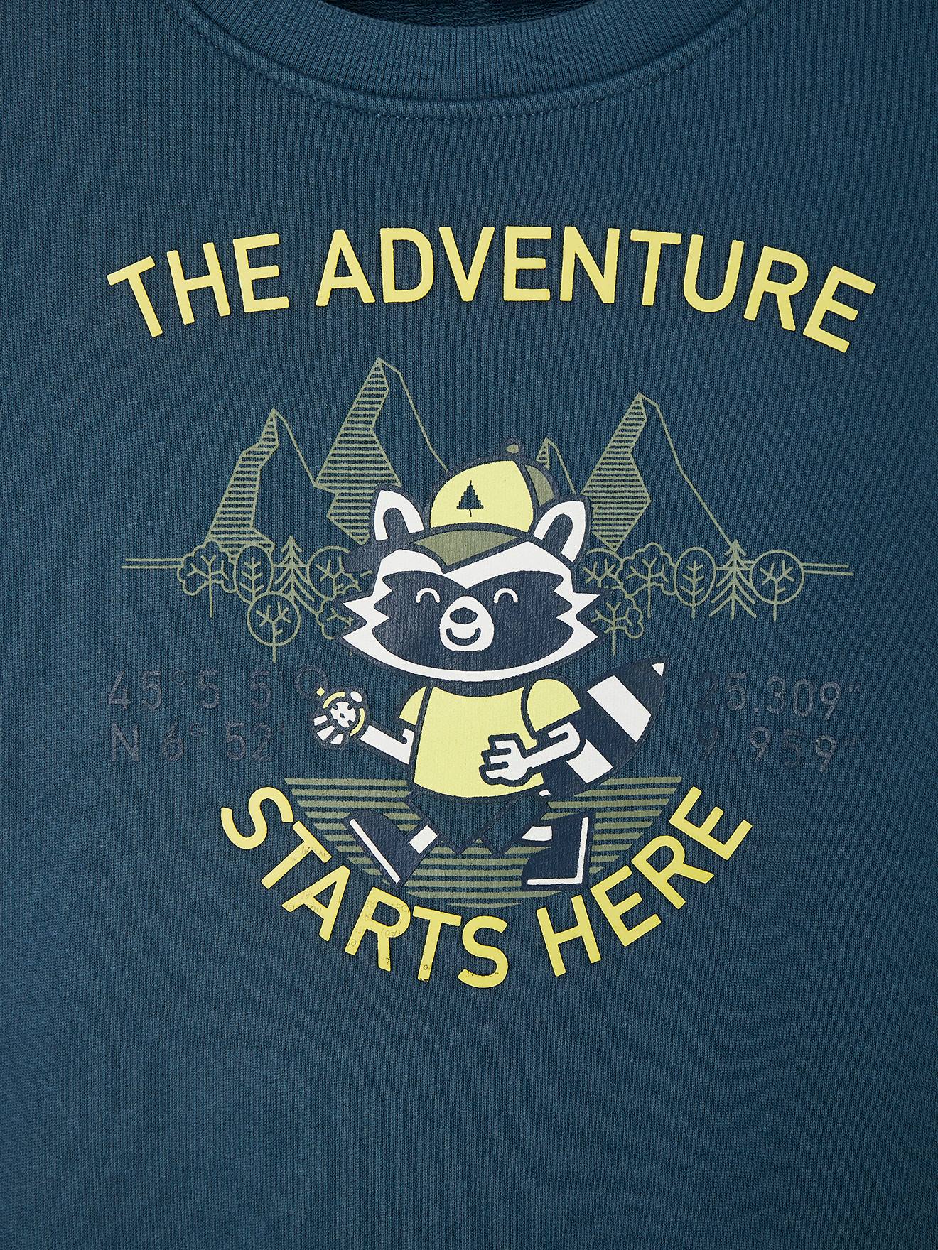 T-shirt molleton motif aventure garçon détails fluo bleu pétrole