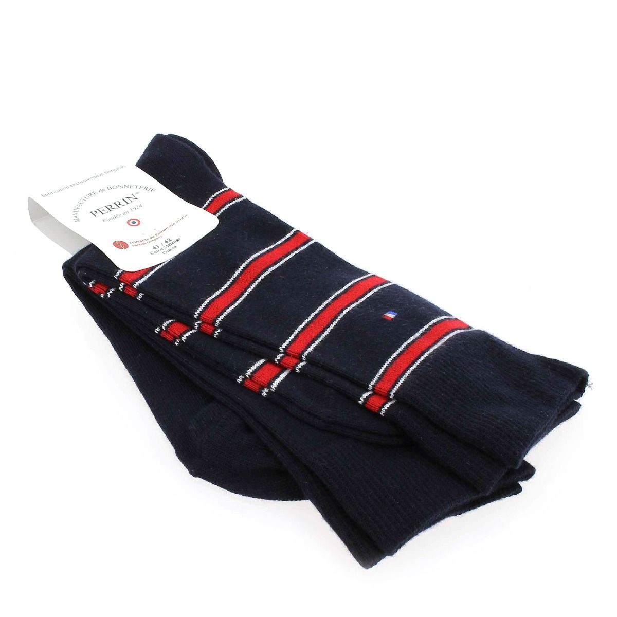 Perrin  Lot de 2 paires de chaussettes homme en coton - Marine Rouge